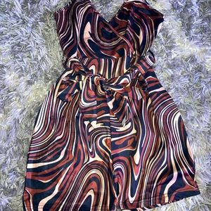 Brown Swirl Romper W/ front tie